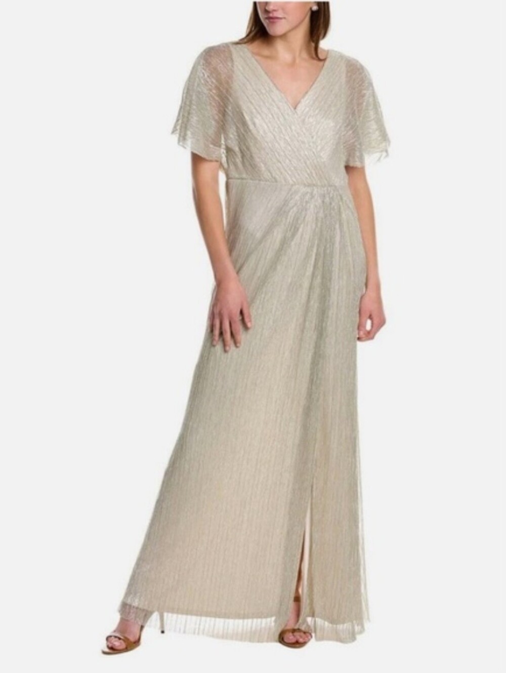 Adrianna Papell Crinkle Mesh Shimmery Gown with Slit size 6